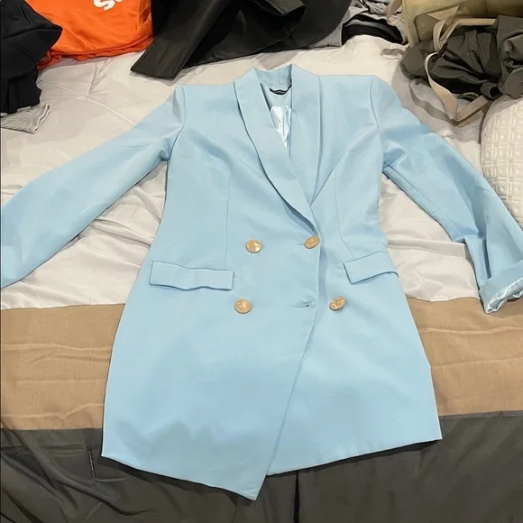PrettyLittleThing | Dresses | Prettylittlething Sky Blue Doublebreasted  Blazer | Poshmark